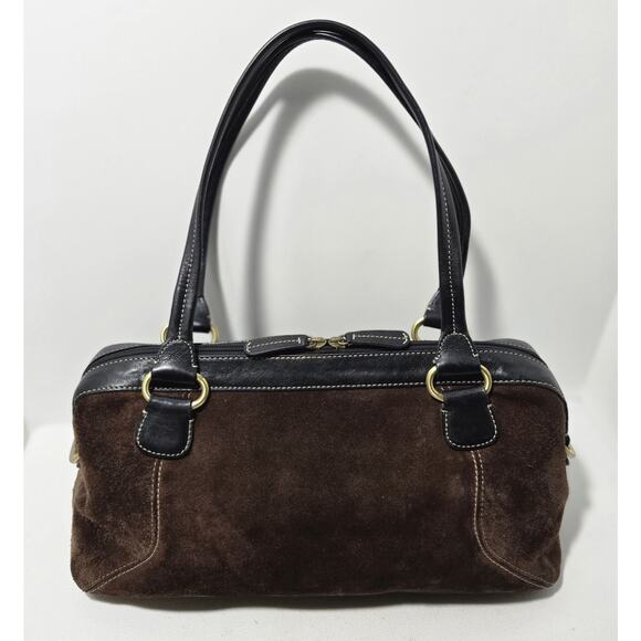 COLE HAAN Shoulder Tote Bag Purse Doctor's Bag Style Lined Brown Suede & Leather